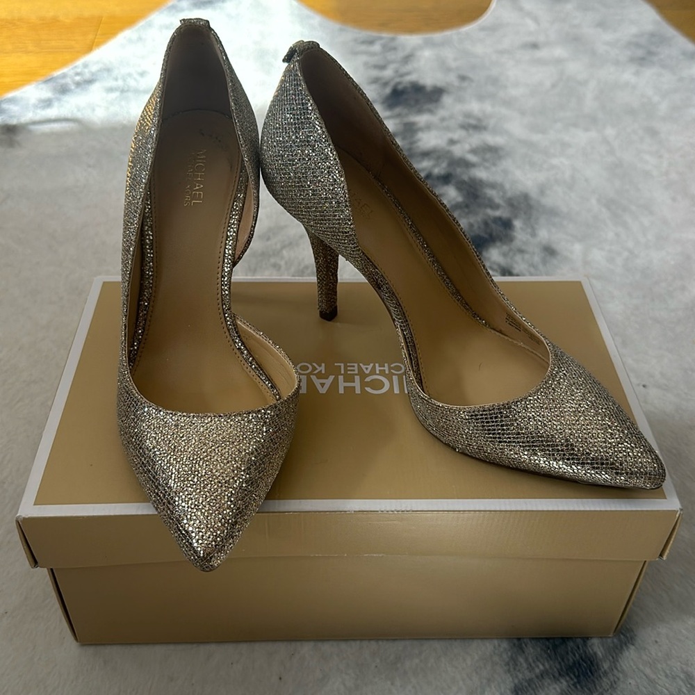 MICHAEL Michael Kors Gold Glitter Pointed-Toe Stiletto Heels